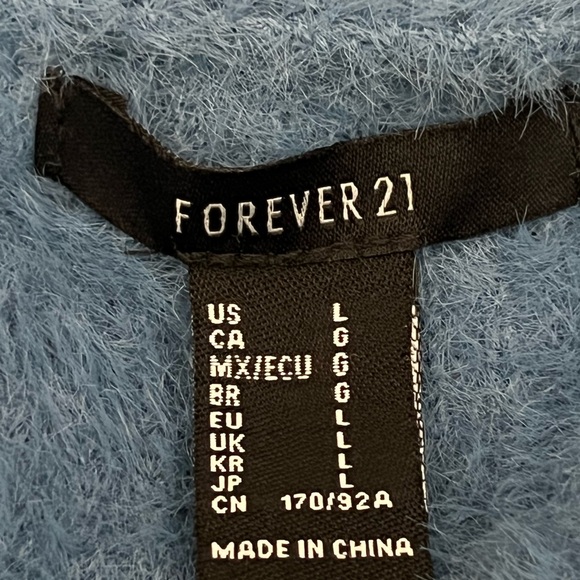 Forever 21 Soft Blue Fuzzy Knit Button-Front Cardigan Sweater | Size Large - Picture 5 of 6